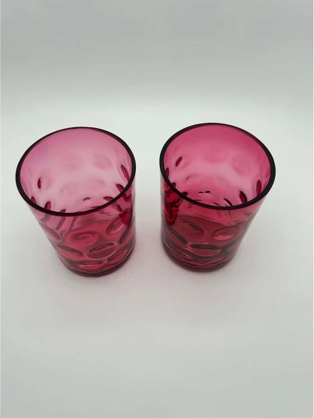 Pair of Thumbprint/Coindot Small Cranberry Glass Tumblers